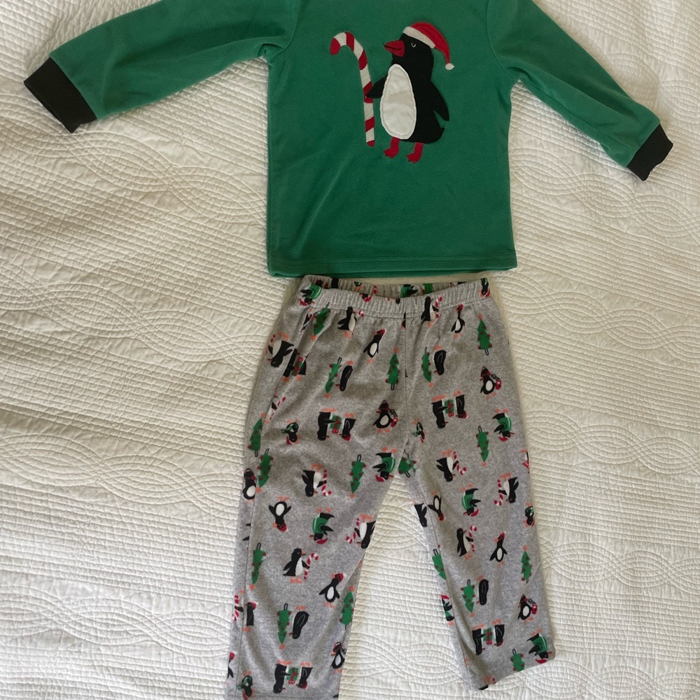 Carter's Green Penguin Candy Cane Pajama Set